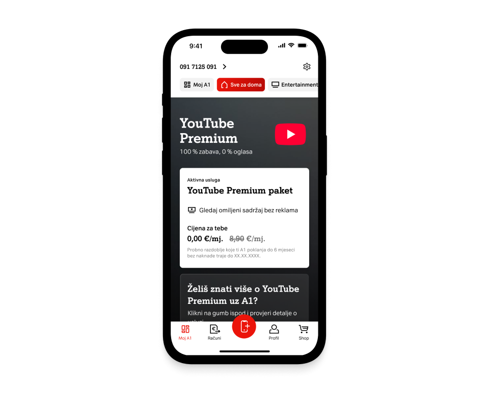 YouTUbe Premium onboarding na mobitelu