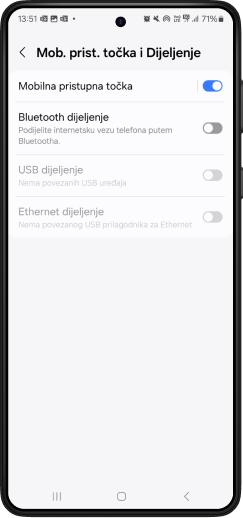 Uključi opciju Mobilna  pristupna točka.