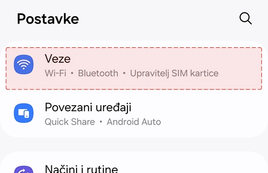 Uključi način rada s niskom potrošnjom podataka (Android) - U postavkama uređaja pronađi 'Veze' i odaberi tu opciju