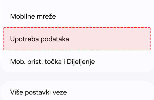 Uključi način rada s niskom potrošnjom podataka (Android) - U ovom izborniku odaberi opciju 'Upotreba podataka'
