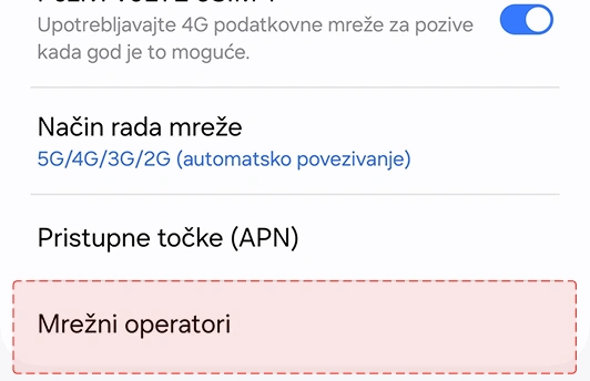 Postavi automatski odabir mreže - mrežni operatori