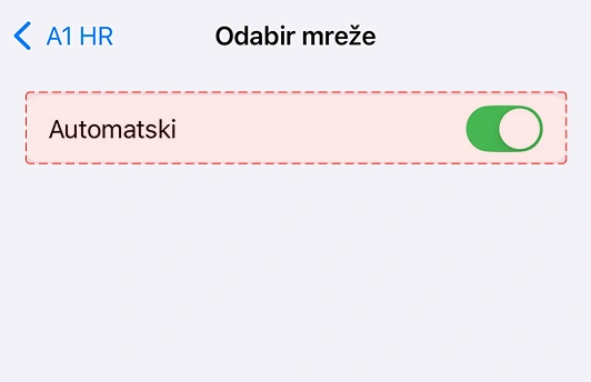 Postavi automatski odabir mreže (iOS) - u ovom izborniku odaberi opciju 'Automatski'
