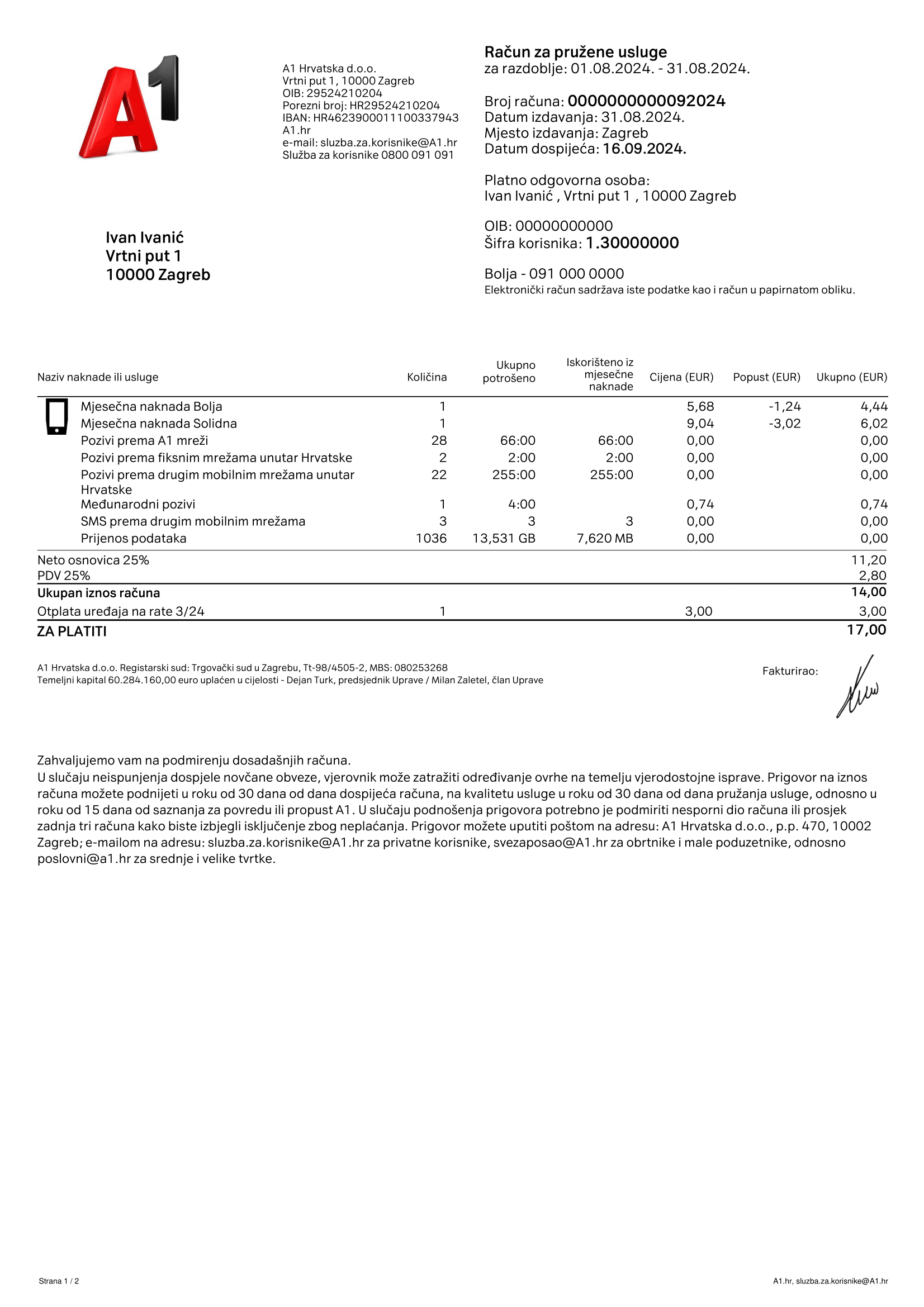 Detaljni prikaz računa