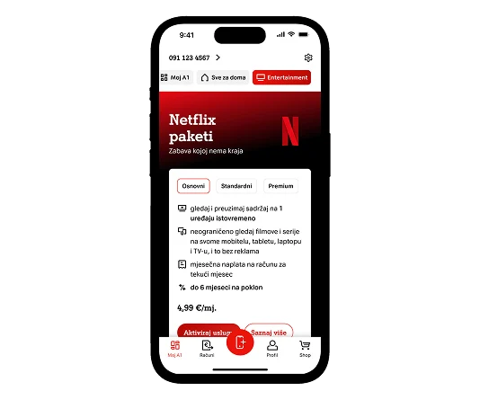 Odabir Netflix paketa u Moj A1 aplikaciji